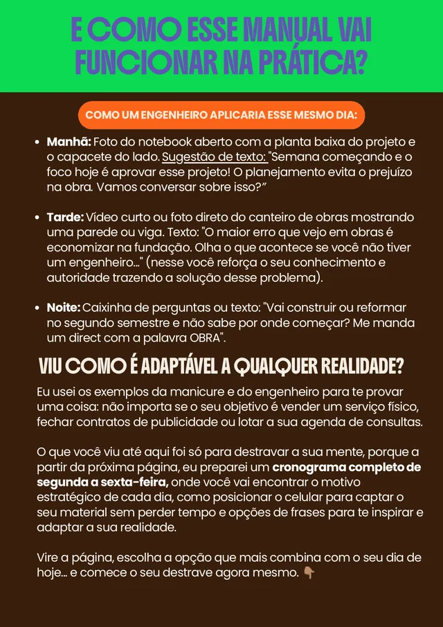 Página do manual mostrando como um engenheiro aplicaria esse mesmo dia de conteúdo