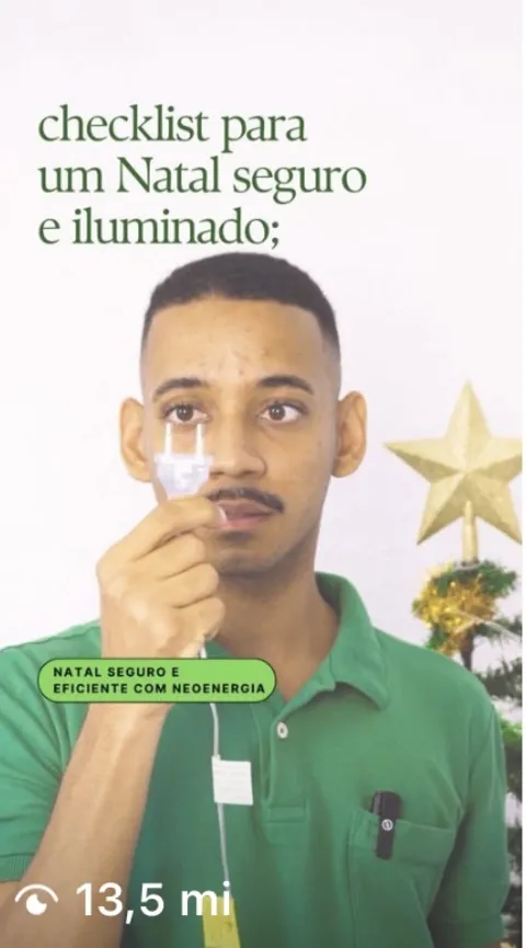 Print de reel do Yugui com selo de 13,5 milhões de visualizações, parceria com a Neoenergia sobre um Natal seguro